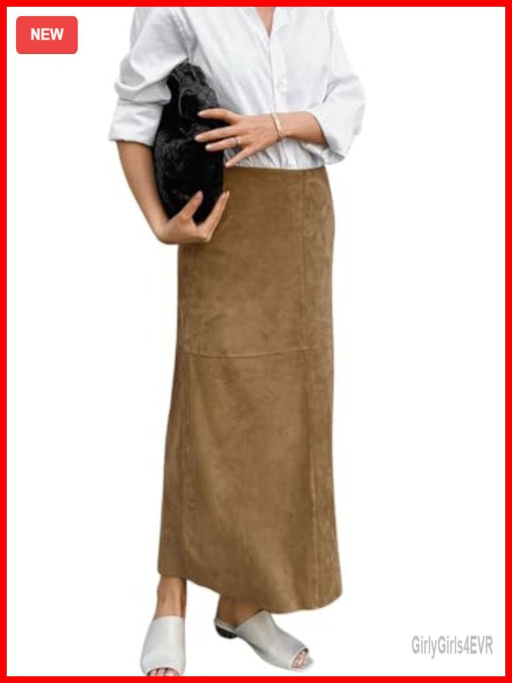 Faux Suede Leather Pencil Maxi Long Skirt Regular Fit